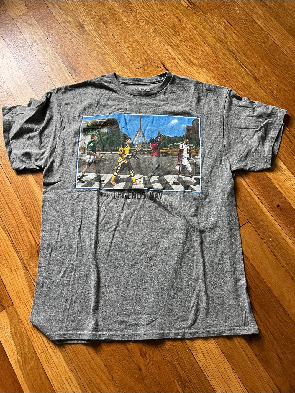 Gray Legends Way Graphic Crewneck T-Shirt highlighting 4 of Boston area sports